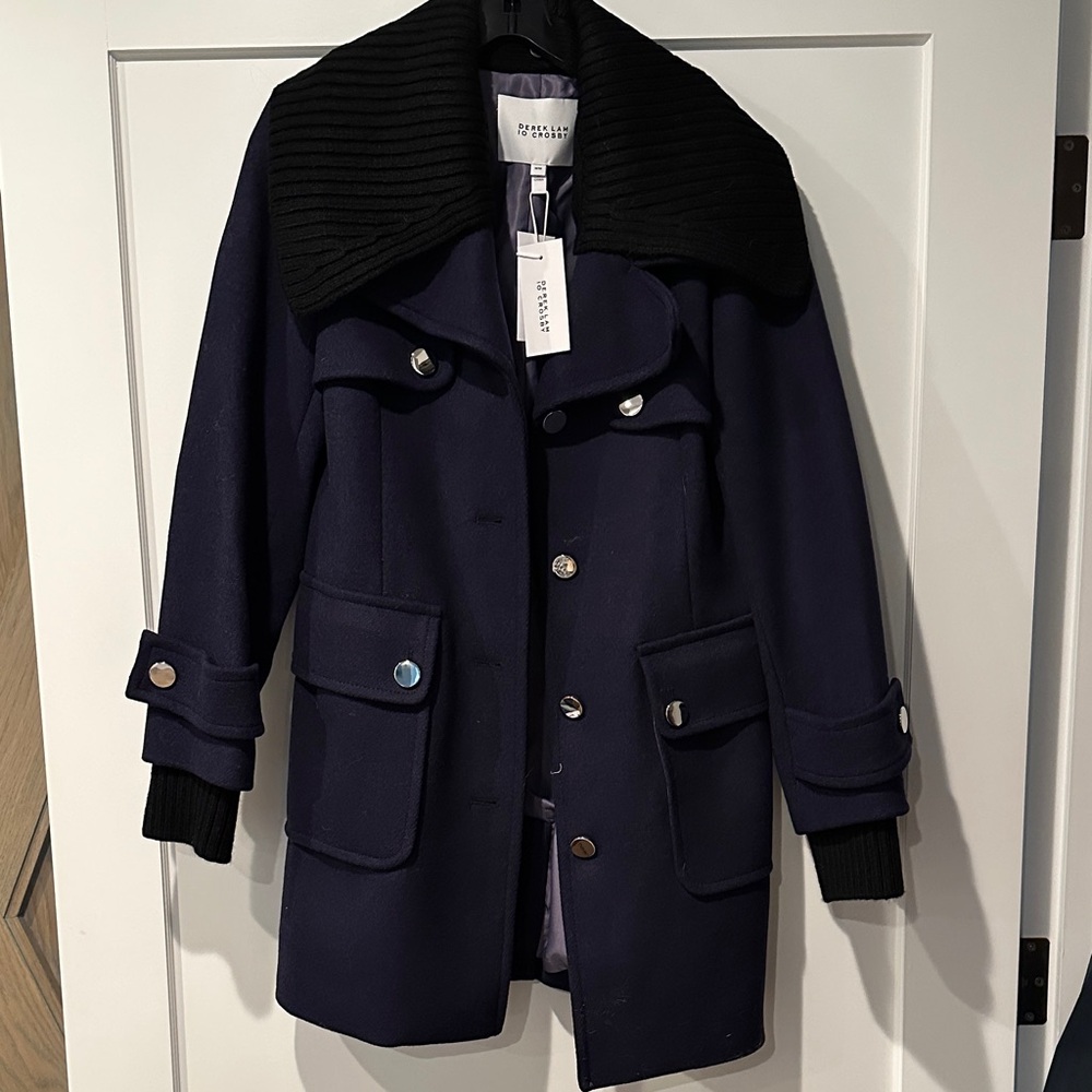 Dark Blue Pea Coat with Black Collar